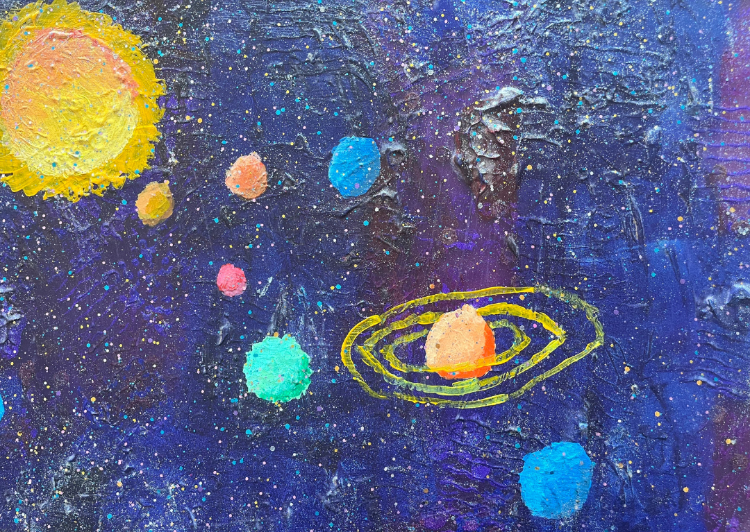 A painting of outer space and the solar system by Kathy M. Austin